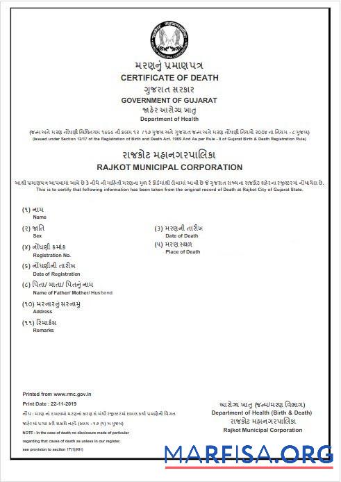 Blank India Rajkot municipal corporation death corporation example